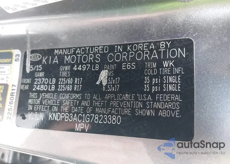 2016 Kia Sportage Lx из США, поврежденный, VIN KNDPB3AC1G7823380